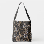 Klassieke barokbloemen: zwarte achtergrond. crossbody tas (Achterkant)