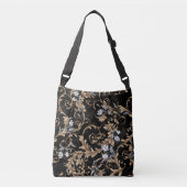 Klassieke barokbloemen: zwarte achtergrond. crossbody tas (Voorkant)
