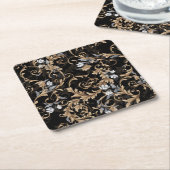 Klassieke barokbloemen: zwarte achtergrond. kartonnen onderzetters (Schuin)