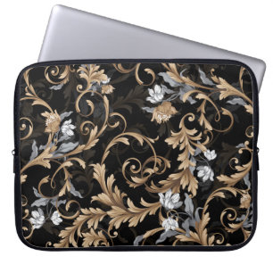 Klassieke barokbloemen: zwarte achtergrond. laptop sleeve