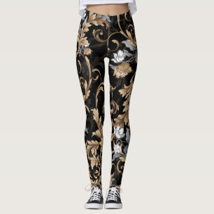 Klassieke barokbloemen: zwarte achtergrond. leggings