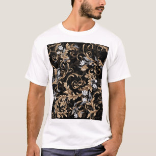 Klassieke barokbloemen: zwarte achtergrond. t-shirt