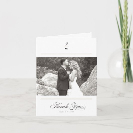 Klassieke bars Dubbel monogram Modern Foto bruilof Bedankkaart (Voorkant)