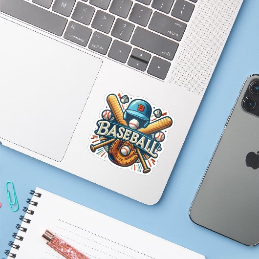 Klassieke Baseball Essentials / Stijlvolle Retro L Sticker (Laptop met iPhone)