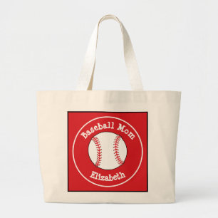 Klassieke Baseball Ma Red White, gepersonaliseerd  Grote Tote Bag