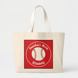 Klassieke Baseball Mam Red White, gepersonaliseerd Grote Tote Bag