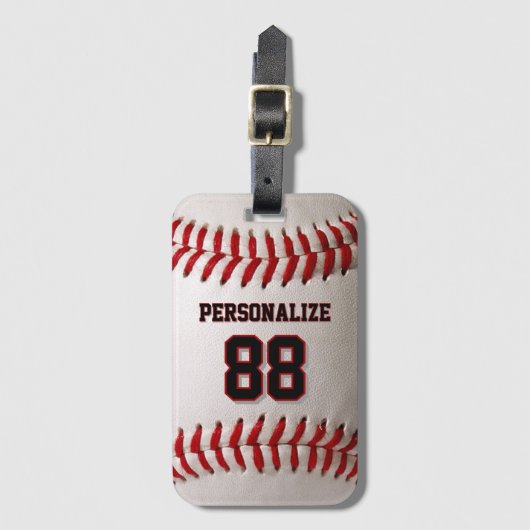 Klassieke Baseball Steek Custom Naam en Nummer Bagagelabel (Voorkant (verticaal))