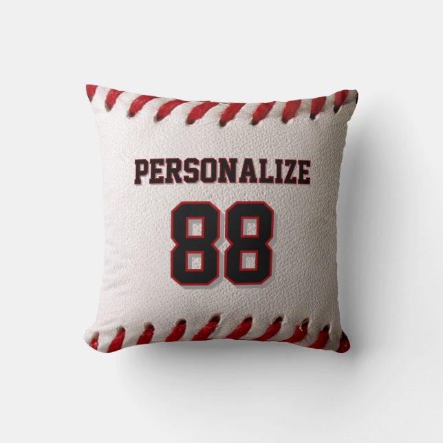 Klassieke Baseball Steek Custom Naam en Nummer Kussen (Voorkant)