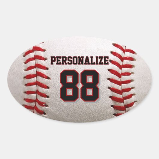Klassieke Baseball Steek Custom Naam en Nummer Ovale Sticker (Voorkant)