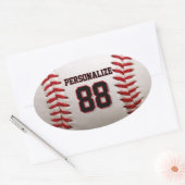 Klassieke Baseball Steek Custom Naam en Nummer Ovale Sticker (Envelop)