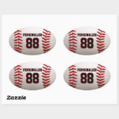 Klassieke Baseball Steek Custom Naam en Nummer Ovale Sticker (Vel)