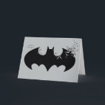 Klassieke Batman-Logo oplossing in vleermuizen Kaart<br><div class="desc">Iconische Batman-Logo die in een wolk van vleermuizen lost.</div>