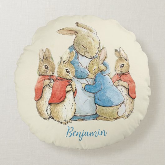 Klassieke Beatrix Potter Peter het Konijn Rond Kussen (Voorkant)