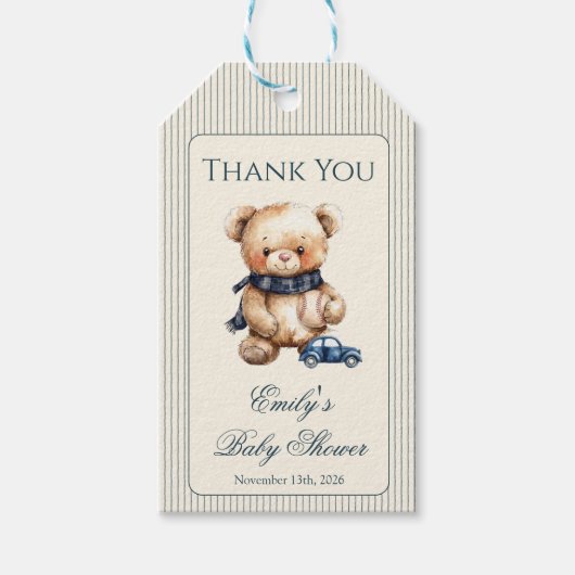 Klassieke beer babyshower favorietentag cadeaulabel (Voorkant)