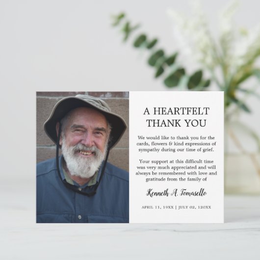 Klassieke begrafenis hartelijke foto bedankkaart (Staand voorkant)