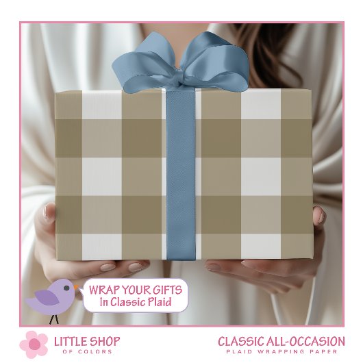 Klassieke Beige Buffalo Check Cadeaupapier