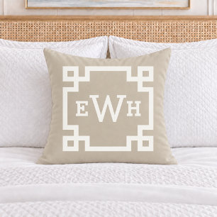 Klassieke Beige Griekse Sleutel Monogram Eerste Le Kussen