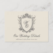 Klassieke Beige Houtskool Bloemkam Trouwdetail Informatiekaartje (Voorkant)