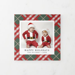 Klassieke beige Tartan met kerstmis Drieluik Wenskaart