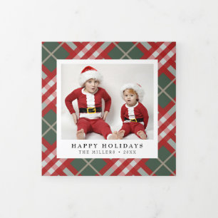 Klassieke beige Tartan met kerstmis Drieluik Wenskaart