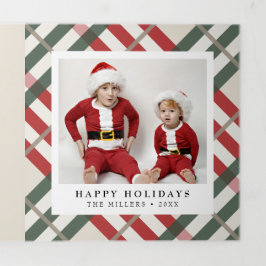 Klassieke beige Tartan met kerstmis Drieluik Wenskaart