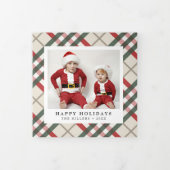 Klassieke beige Tartan met kerstviering Drieluik Wenskaart (Cover)