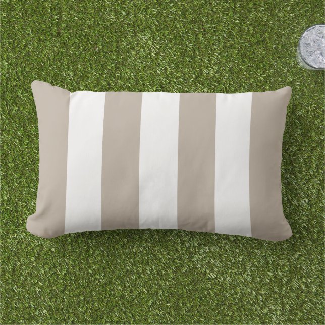 Klassieke Beige Witte Brede Cabana Streep Buitenkussen (Gras)