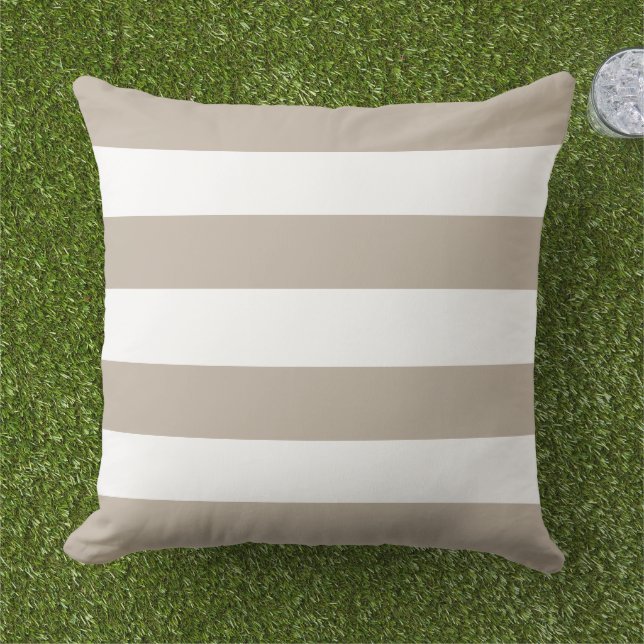 Klassieke Beige Witte Brede Horizontale Streep Buitenkussen (Gras)