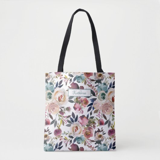 Klassieke Benoemde Crème Blush Roze Blauw Groene B Tote Bag (Voorkant)
