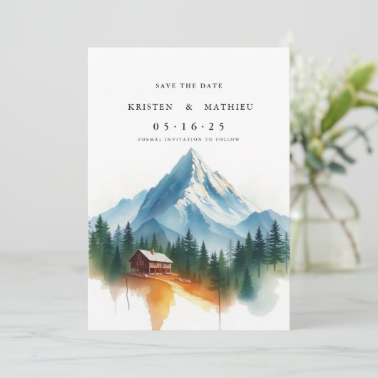 Klassieke berg save the date (Staand voorkant)