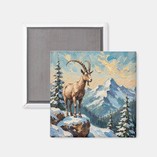 Klassieke berggeit op Bevroren Kerstmisrichel Magneet