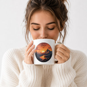 Klassieke bergzonsondergang koffiemok Retro natu