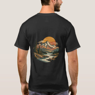 Klassieke bergzonsondergang rivier achterprint t-shirt
