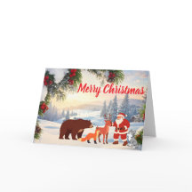 Klassieke besneeuwde Kerstman en bosdieren