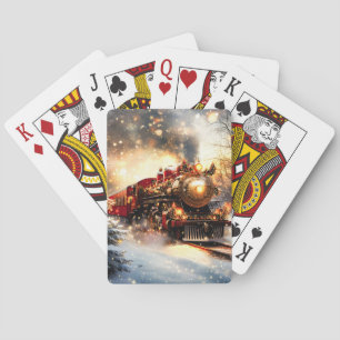 Klassieke besneeuwde kerstnacht trein express pokerkaarten