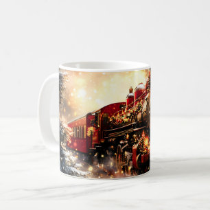 Klassieke besneeuwde kerstnacht treinexpress koffiemok