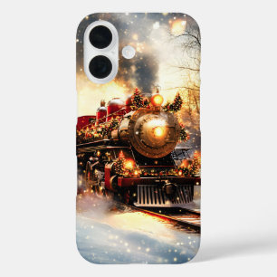 Klassieke besneeuwde kerstnachttrein-express iPhone 16 hoesje