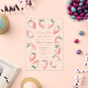 Klassieke Bessie Zoete Baby Shower Aardbeien Acryl Uitnodigingen