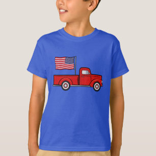 Klassieke bestelwagen met Amerikaanse vlag T-shirt