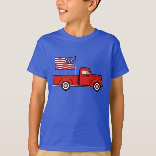 Klassieke bestelwagen met Amerikaanse vlag T-shirt (Voorkant)