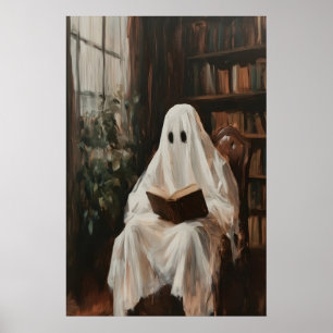 Klassieke bibliotheek spook print, griezelige post poster