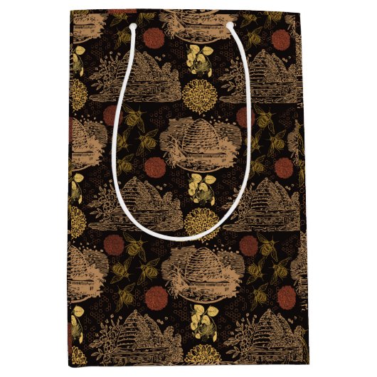 Klassieke Bijenraat Bij Zwart Medium Cadeauzakje (Voorkant)