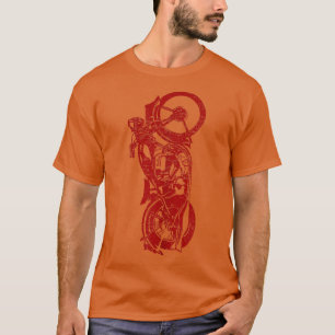 Klassieke biker Retro zwarte motorfiets Rood M T-shirt