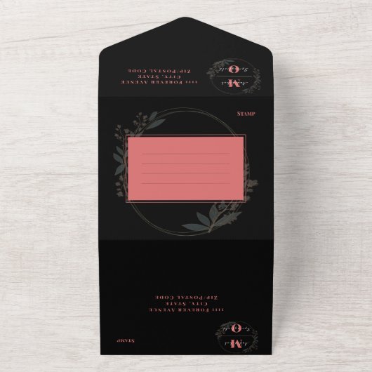 Klassieke Black Blush Bloemen Huwelijk All In One Uitnodiging (Buitenkant)