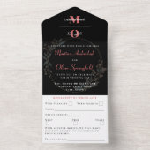 Klassieke Black Blush Bloemen Huwelijk All In One Uitnodiging (Binnen)