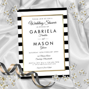 Klassieke Black en White Stripe Gold Weddenron Kaart