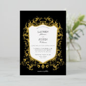 Klassieke Black & Gold Crest Weddenschap Folie Uitnodiging (Staand Voorkant)