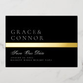 Klassieke Black Gold Foil Stripe Photo Save Date Folie Uitnodiging (Voorkant)