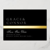 Klassieke Black Gold Foil Stripe Photo Save Date Folie Uitnodiging (Voorkant)