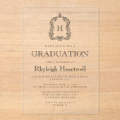 Klassieke Black Monogram Crest Graduation Party Acryl Uitnodigingen (Voorkant)